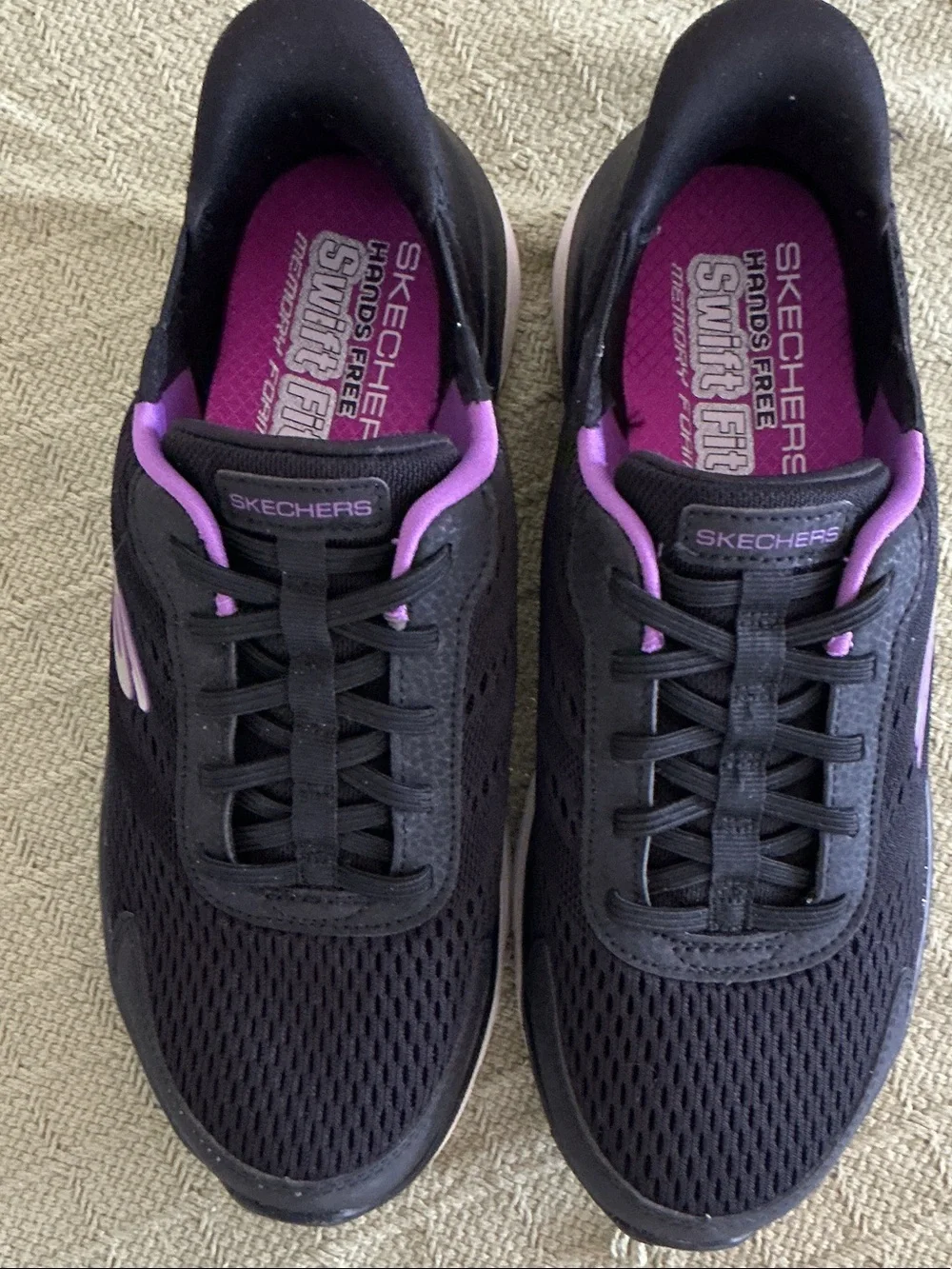 Skechers Women’s Black and Purple Slip-On Athletic Sneakers